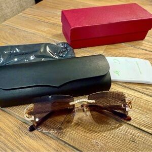 Moissanite Elegant Gold and Brown Sunglasses